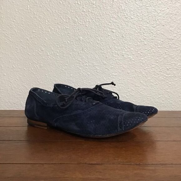Silvano Sassetti Blue Suede Lace Up Flats Sz 38 US 6 - Picture 2 of 12